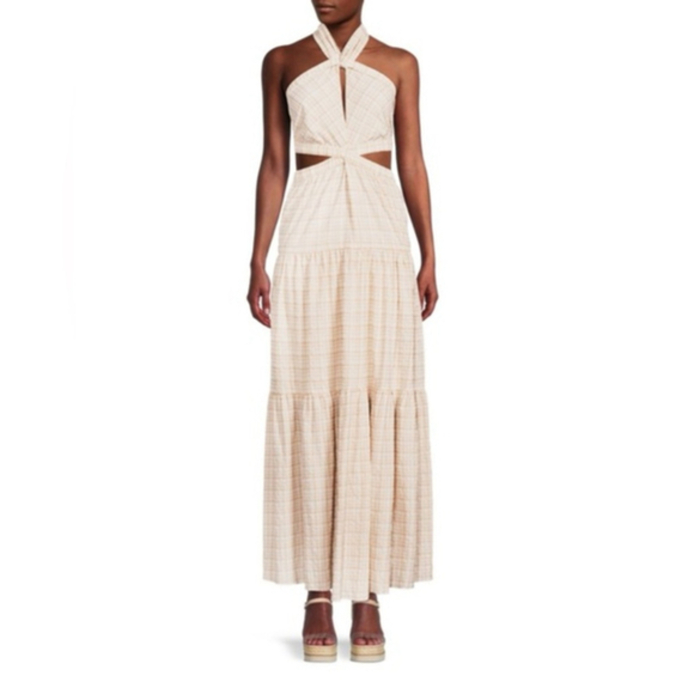 NWT Significant Other Clementine Halter Maxi Dress White Check Open Back Size 2